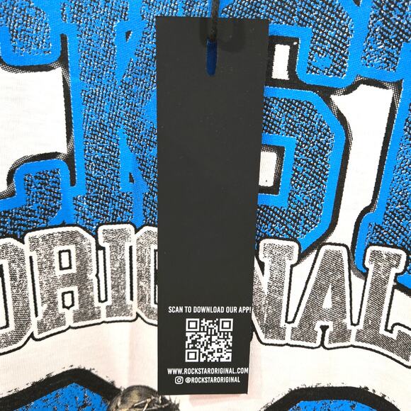 Rockstar Original Sz XL White Blue OverSized  Distressed Graphic T-Shirt12 - Picture 3 of 9